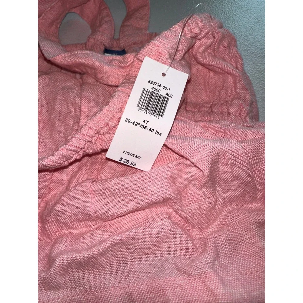 Old Navy Toddler Girls Pink Linen Blend Peplum Top and Shorts 2 Piece Set 4T NWT